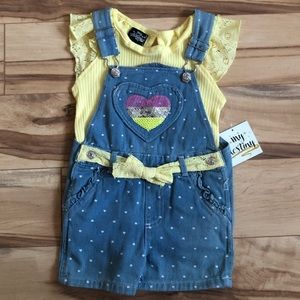 NWT My Destiny Polka Dot Denim Overall Shorts 2 Pc. Outfit (Size: 4)